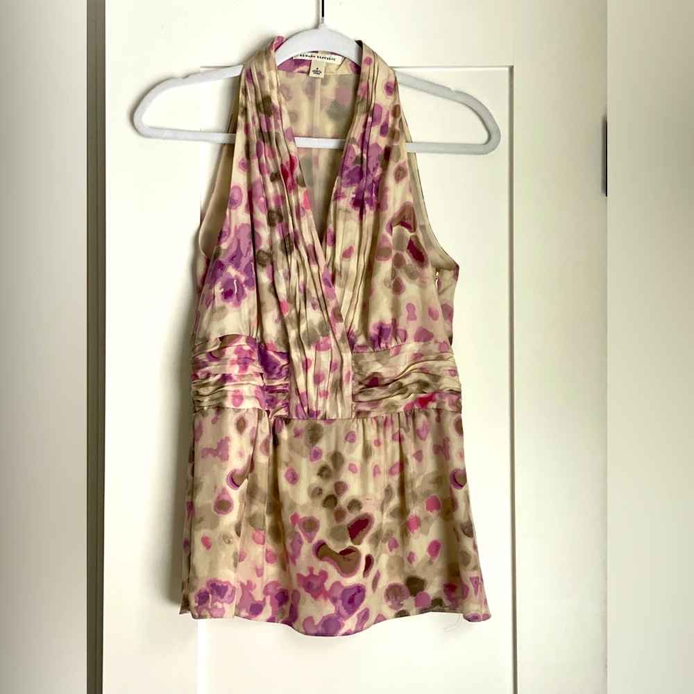 Banana Republic Babydoll Blush Print Silk sleeveless woman’s Top Babydoll Size 4
